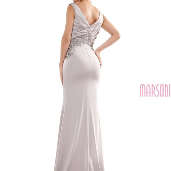 GENUINE MARSONI MOTHER OF THE BRIDE- STYLE MV1054 SILVER DRESS - Picture 2 of 9